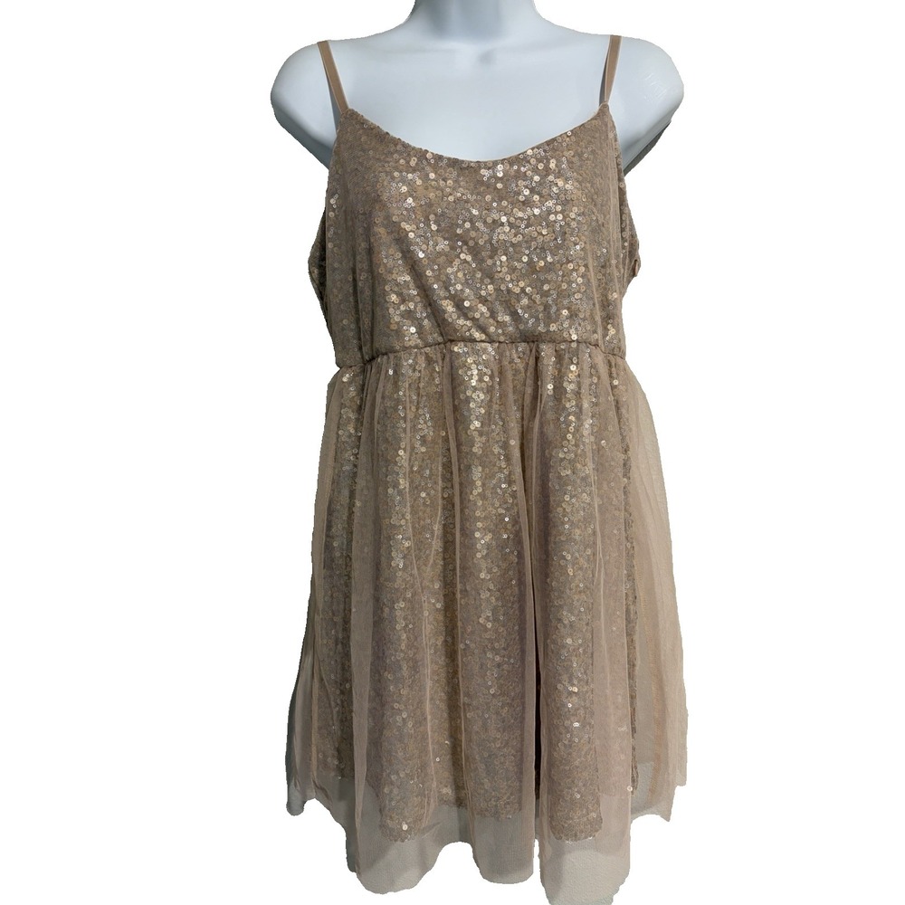 Blush Pink Sequin Tulle Overlay Mini Dress~Jr L~Empire Waist Balletcore Party